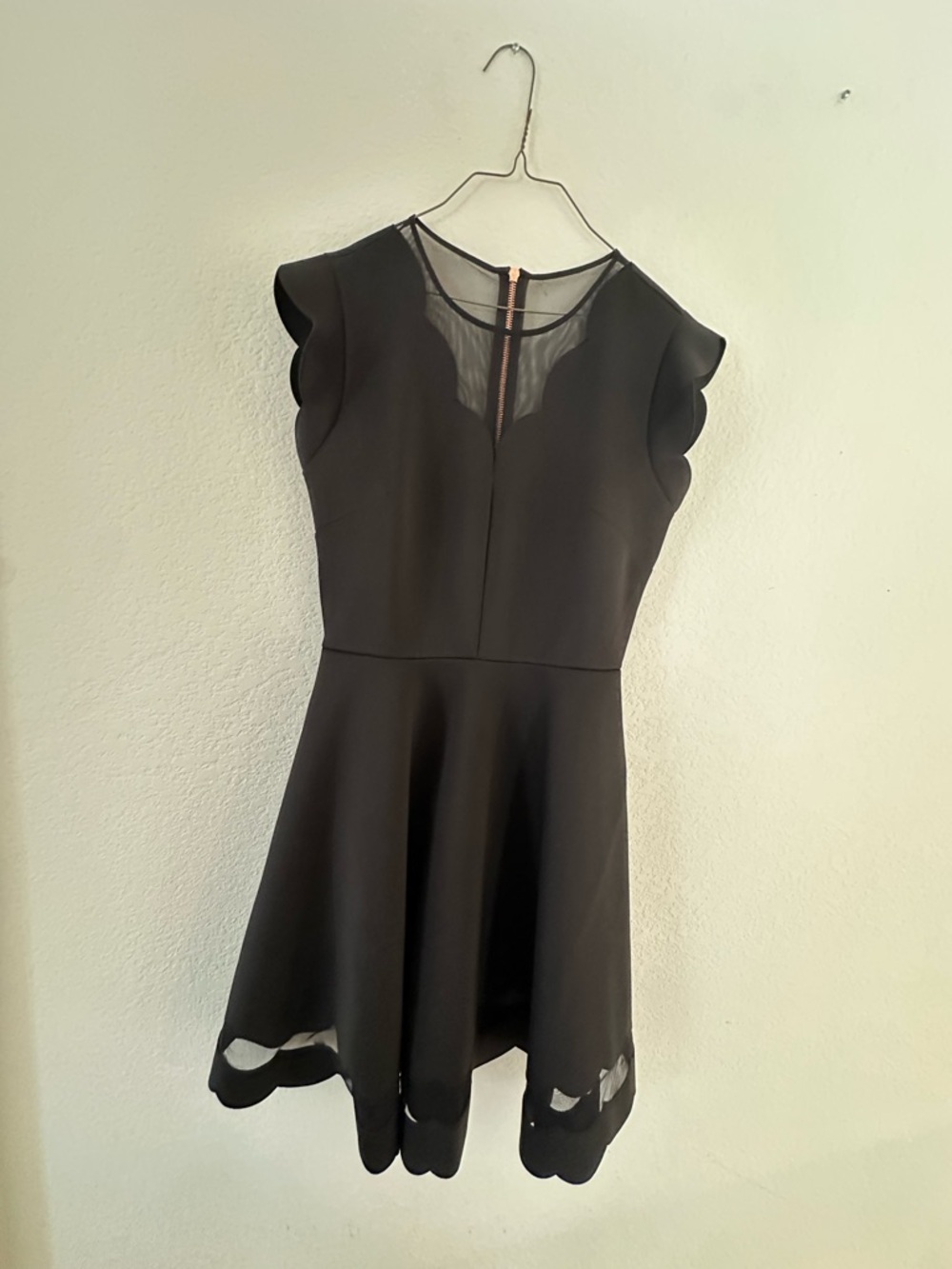 Ted Baker Black Scallop Sleeve Fit & Flare Mini Dress